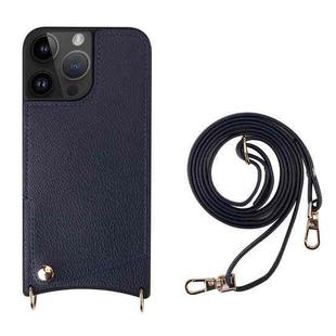 For iPhone 13 Pro Max Fish Tail Card Slot PU + TPU Phone Case with Long Lanyard(Dark Blue)