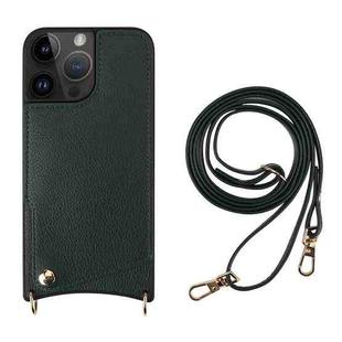 For iPhone 13 Pro Max Fish Tail Card Slot PU + TPU Phone Case with Long Lanyard(Dark Green)