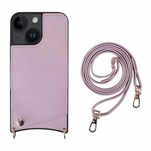 For iPhone 13 Fish Tail Card Slot PU + TPU Phone Case with Long Lanyard(Purple)