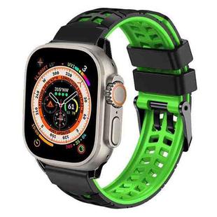 For Apple Watch Ultra 49mm Twill Dual-row Buckle Silicone Watch Band(Black Green)