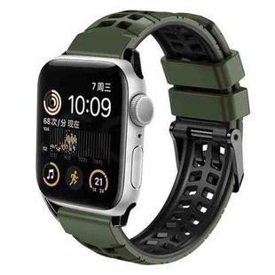 For Apple Watch SE 2022 40mm Twill Dual-row Buckle Silicone Watch Band(Army Green Black)