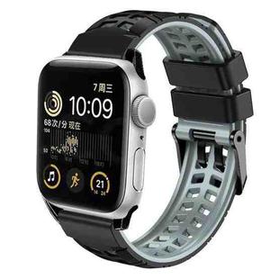 For Apple Watch SE 2022 44mm Twill Dual-row Buckle Silicone Watch Band(Black Grey)