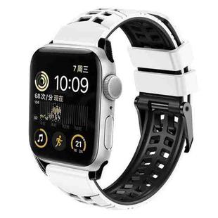 For Apple Watch 7 41mm Twill Dual-row Buckle Silicone Watch Band(White Black)