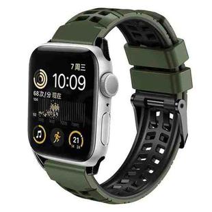 For Apple Watch 7 41mm Twill Dual-row Buckle Silicone Watch Band(Army Green Black)