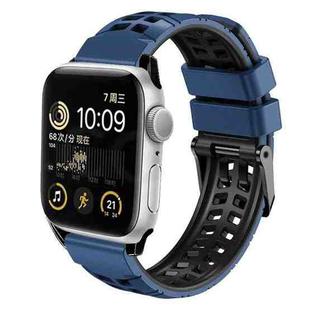 For Apple Watch 3 38mm Twill Dual-row Buckle Silicone Watch Band(Midnight Blue Black)