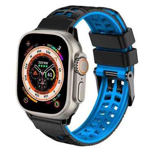 For Apple Watch Ultra 2 49mm Twill Dual-row Buckle Silicone Watch Band(Black Blue)