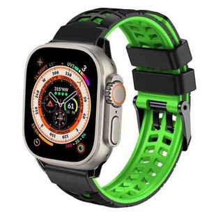 For Apple Watch Ultra 2 49mm Twill Dual-row Buckle Silicone Watch Band(Black Green)