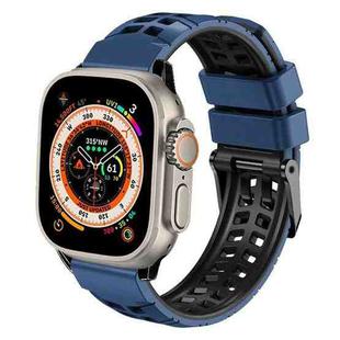 For Apple Watch Ultra 2 49mm Twill Dual-row Buckle Silicone Watch Band(Midnight Blue Black)