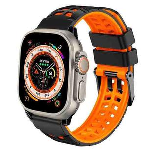 For Apple Watch Ultra 2 49mm Twill Dual-row Buckle Silicone Watch Band(Black Orange)