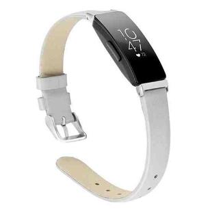 For Fitbit Inspire / Inspire HR Leather  Watch Band with Metal Connector, Size:L(White)
