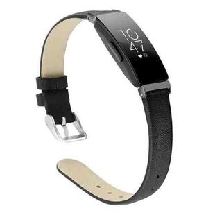 For Fitbit Inspire / Inspire HR Leather  Watch Band with Metal Connector, Size:L(Black)