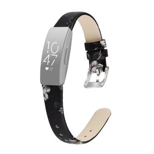For Fitbit Inspire / Inspire HR Cowhide Leather C Type  Watch Band, Size:L(Black Grey Flower)