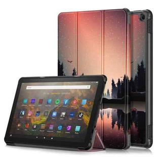 For Amazon Fire  HD 10 2023  Custer Coloured Drawing 3-Fold Holder Smart Leather Tablet Case(Sunset)