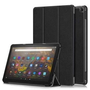 For Amazon Fire  HD 10 2023  Custer Pure Color 3-Fold Holder Smart Leather Tablet Case(Black)