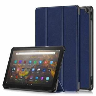 For Amazon Fire  HD 10 2023  Custer Pure Color 3-Fold Holder Smart Leather Tablet Case(Dark Blue)