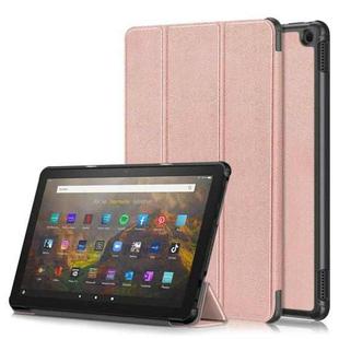 For Amazon Fire  HD 10 2023  Custer Pure Color 3-Fold Holder Smart Leather Tablet Case(Rose Gold)