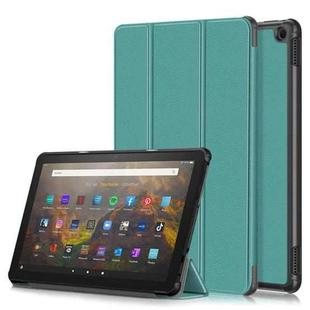For Amazon Fire  HD 10 2023  Custer Pure Color 3-Fold Holder Smart Leather Tablet Case(Dark Green)