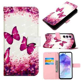 For Samsung Galaxy A55 3D Painting Horizontal Flip Leather Phone Case(Rose Butterfly)