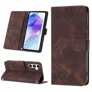 For For Samsung Galaxy A55 Skin-feel Embossed Leather Phone Case(Brown)