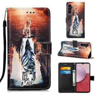 For Samsung Galaxy A15 Colored Drawing Pattern Plain Weave Leather Phone Case(Cats And Tigers)