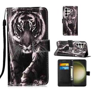 For Samsung Galaxy S24 Ultra 5G Colored Drawing Pattern Plain Weave Leather Phone Case(Black And White Tiger)