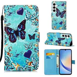 For Samsung Galaxy A35 5G Colored Drawing Pattern Plain Weave Leather Phone Case(Caring Butterfly)