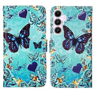 For Samsung Galaxy A55 Colored Drawing Pattern Plain Weave Leather Phone Case(Caring Butterfly)