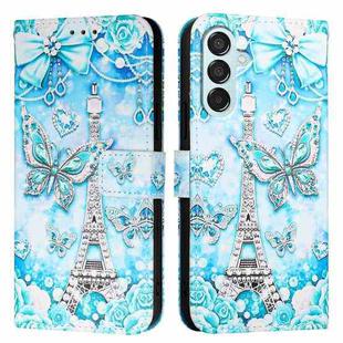 For Samsung Galaxy M15 / F15 5G Global Colored Drawing Pattern Plain Weave Leather Phone Case(Tower Butterfly)