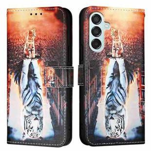 For Samsung Galaxy M15 / F15 5G Global Colored Drawing Pattern Plain Weave Leather Phone Case(Cats And Tigers)