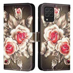 For Samsung Galaxy M62 Colored Drawing Pattern Plain Weave Leather Phone Case(Roses On Black)