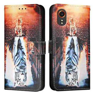 For Samsung Galaxy Xcover7 Colored Drawing Pattern Plain Weave Leather Phone Case(Cats And Tigers)