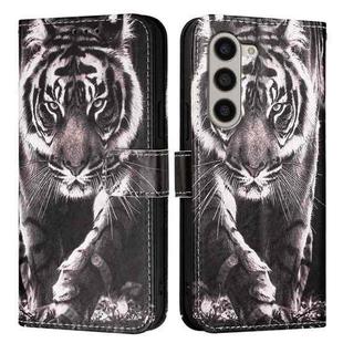 For Samsung Galaxy Z Fold6 Colored Drawing Pattern Plain Weave Leather Phone Case(Black And White Tiger)