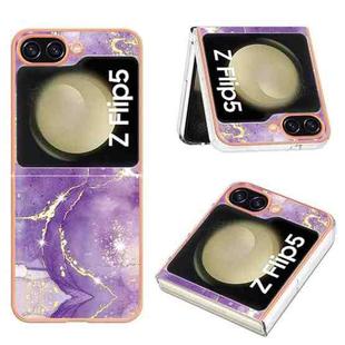 For Samsung Galaxy Z Flip5 Electroplating Marble Dual-side IMD Phone Case(Purple 002)