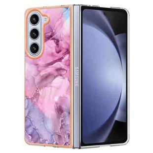 For Samsung Galaxy Z Fold5 Electroplating Marble Dual-side IMD Phone Case(Pink 013)