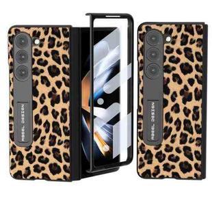 For Samsung Galaxy Z Fold5 ABEEL Integrated Black Edge Leopard Phone Case with Holder(Leopard)