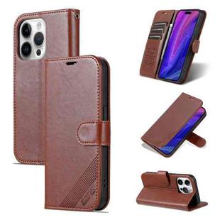 For iPhone 15 Pro AZNS Sheepskin Texture Flip Leather Phone Case(Brown)