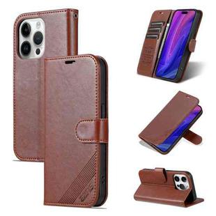 For iPhone 15 Pro Max AZNS Sheepskin Texture Flip Leather Phone Case(Brown)
