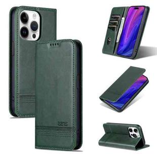 For iPhone 15 Pro Max AZNS Magnetic Calf Texture Flip Leather Phone Case(Dark Green)