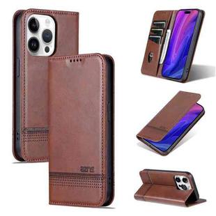 For iPhone 15 Pro AZNS Magnetic Calf Texture Flip Leather Phone Case(Dark Brown)