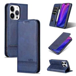 For iPhone 15 Pro AZNS Magnetic Calf Texture Flip Leather Phone Case(Dark Blue)