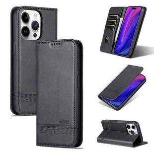 For iPhone 15 Pro AZNS Magnetic Calf Texture Flip Leather Phone Case(Black)