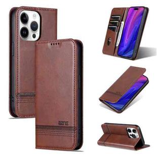 For iPhone 16 Pro Max AZNS Magnetic Calf Texture Flip Leather Phone Case(Dark Brown)