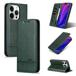 For iPhone 16 Pro Max AZNS Magnetic Calf Texture Flip Leather Phone Case(Dark Green)