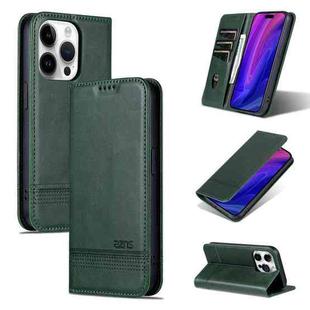 For iPhone 16 Pro AZNS Magnetic Calf Texture Flip Leather Phone Case(Dark Green)