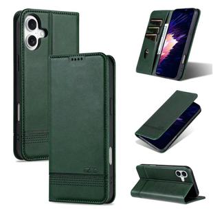 For iPhone 16 Plus AZNS Magnetic Calf Texture Flip Leather Phone Case(Dark Green)