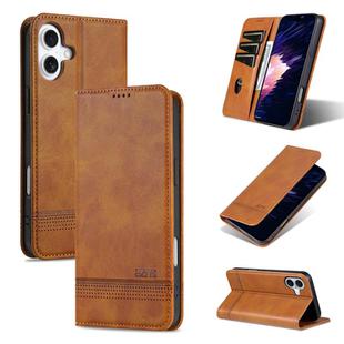 For iPhone 16 AZNS Magnetic Calf Texture Flip Leather Phone Case(Light Brown)