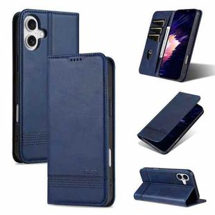 For iPhone 16 AZNS Magnetic Calf Texture Flip Leather Phone Case(Dark Blue)