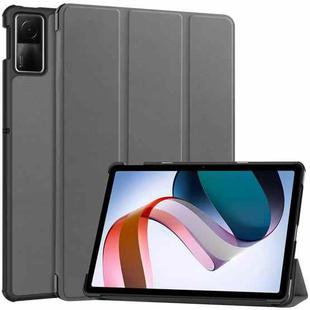 For Xiaomi Redmi Pad SE Custer Pure Color 3-Fold Holder Leather Tablet Case(Grey)