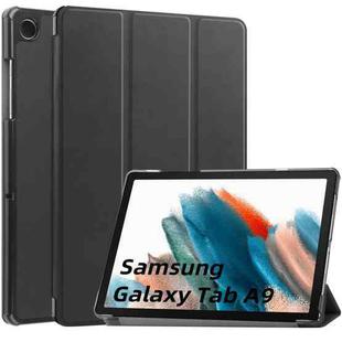 For Samsung Galaxy Tab A9 Custer Pure Color 3-Fold Holder Leather Tablet Case(Black)