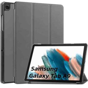 For Samsung Galaxy Tab A9 Custer Pure Color 3-Fold Holder Leather Tablet Case(Grey)